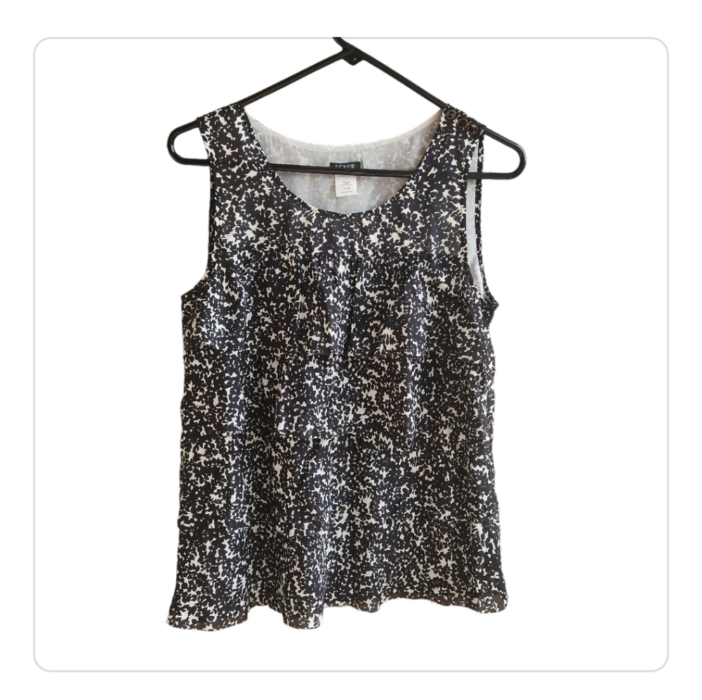 J. Crew Silk Ruffle Blouse Black and White Size 4 Cute Shoulder Button Detail